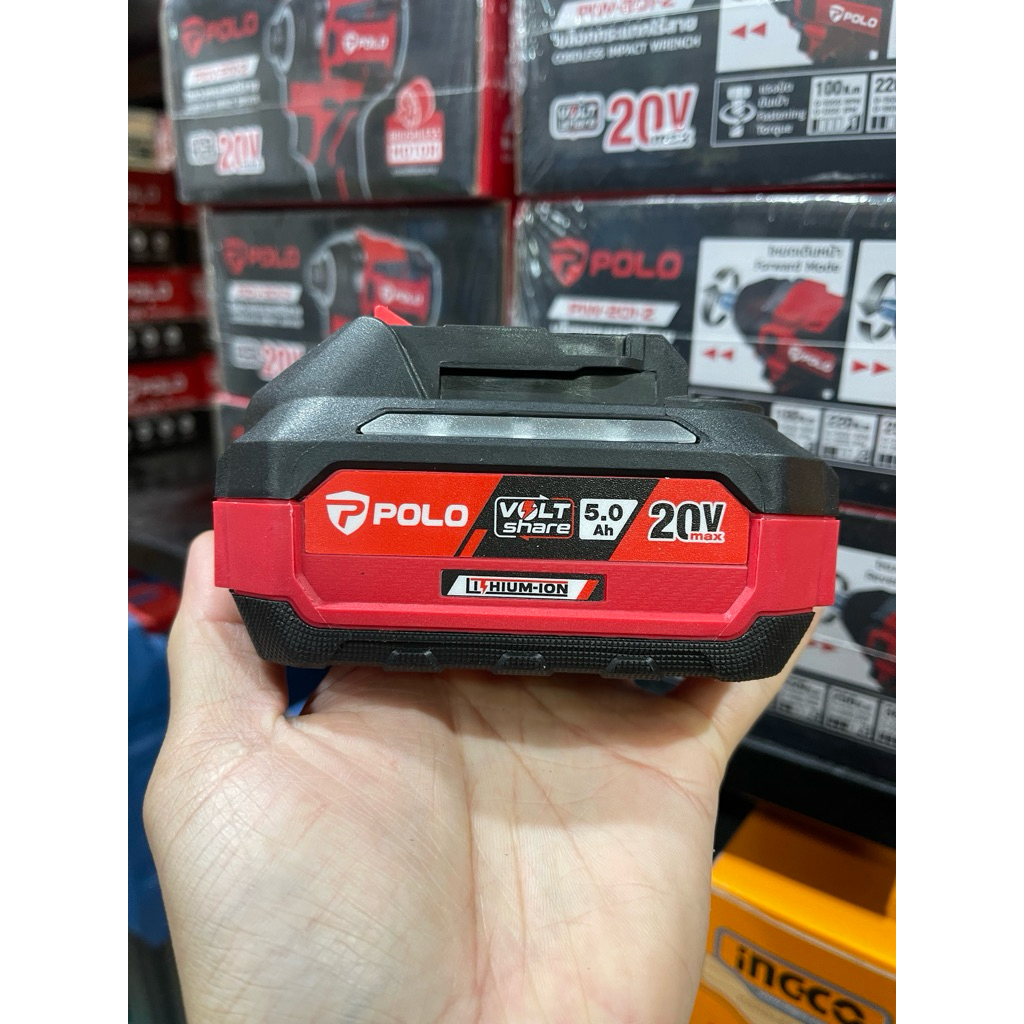 POLO แบตเตอรี่ ลิเธียมไอออน 20 โวลต์ 5.0 แอมป์ รุ่น PVS-2050-D ขั้วแบต MT