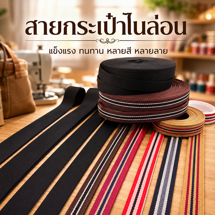 สายกระเป๋าไนล่อน สายกระเป๋า เทปไนล่อน ชุดละ3 เมตร