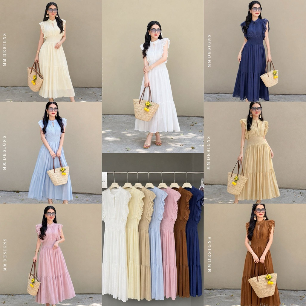 🌈🌿🌸🌺🌼🤍🩷🤎🧡🇰🇷 Cotton CHN Collar Frill Sleeveless Maxi Dress