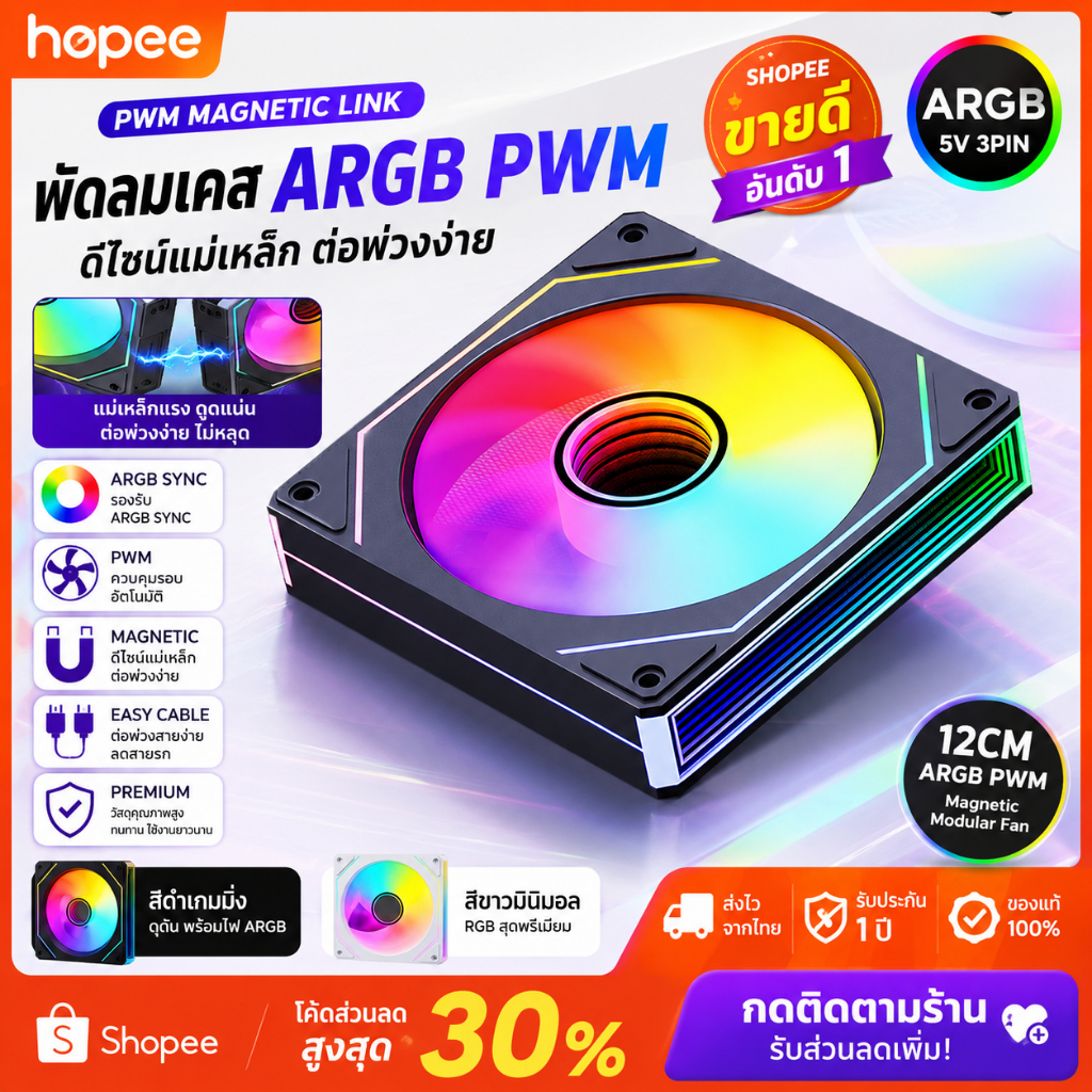 ICE Whale PRISM Gen4 PRO ARGB CPU พัดลม 4PIN PWM เงียบแชสซีพัดลม 120 มม.กระจก Infinite 5V 3PIN เมนบอร์ด light Sync