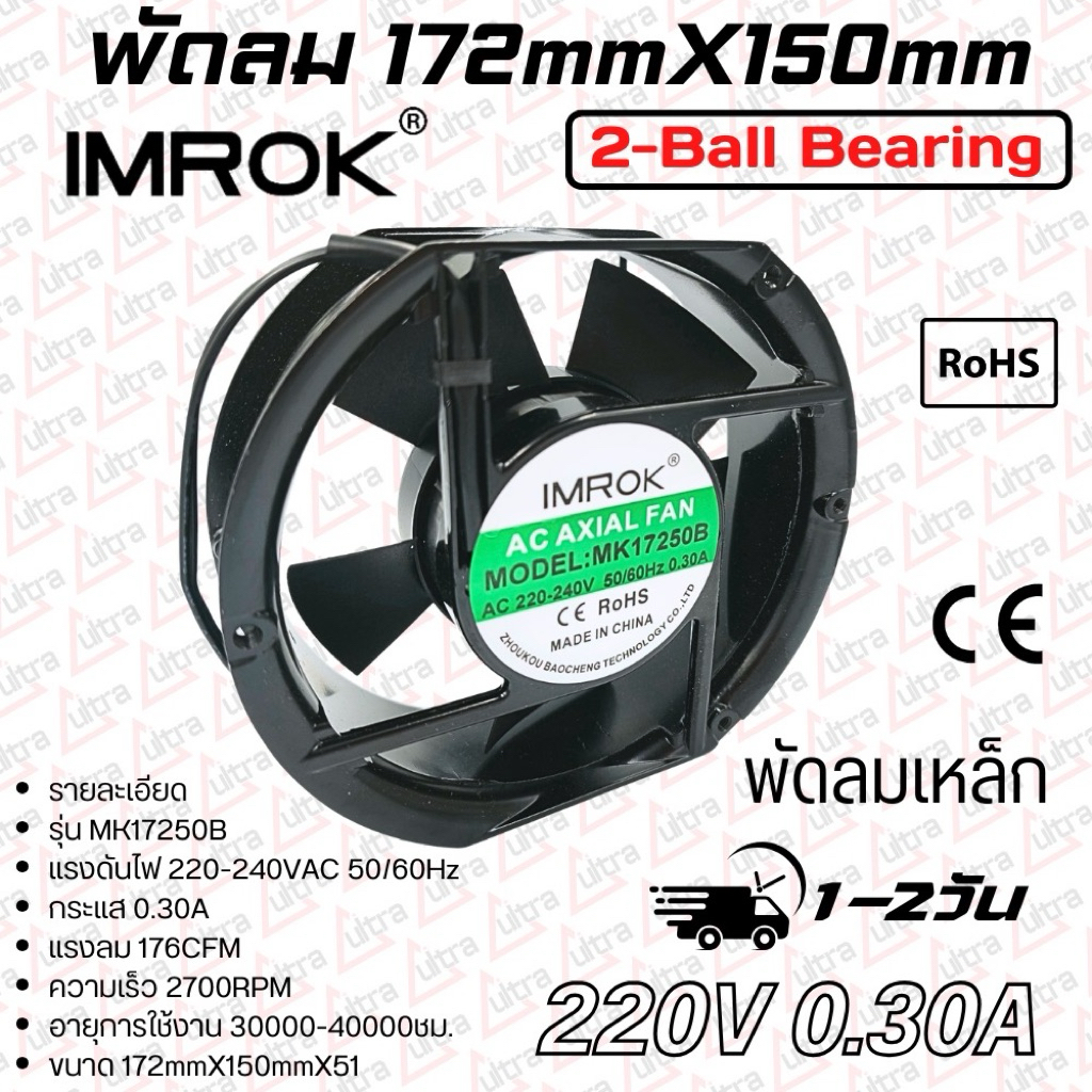 พัดลมเหล็ก 7นิ้ว **รุ่นไหม่จะเป็นรุ่นimrok***รุ่นA2175-HBL T.GN ขนาด172mmX150mmX51mm 220VAC 280mA **รุ่นใหม่*** 2สาย