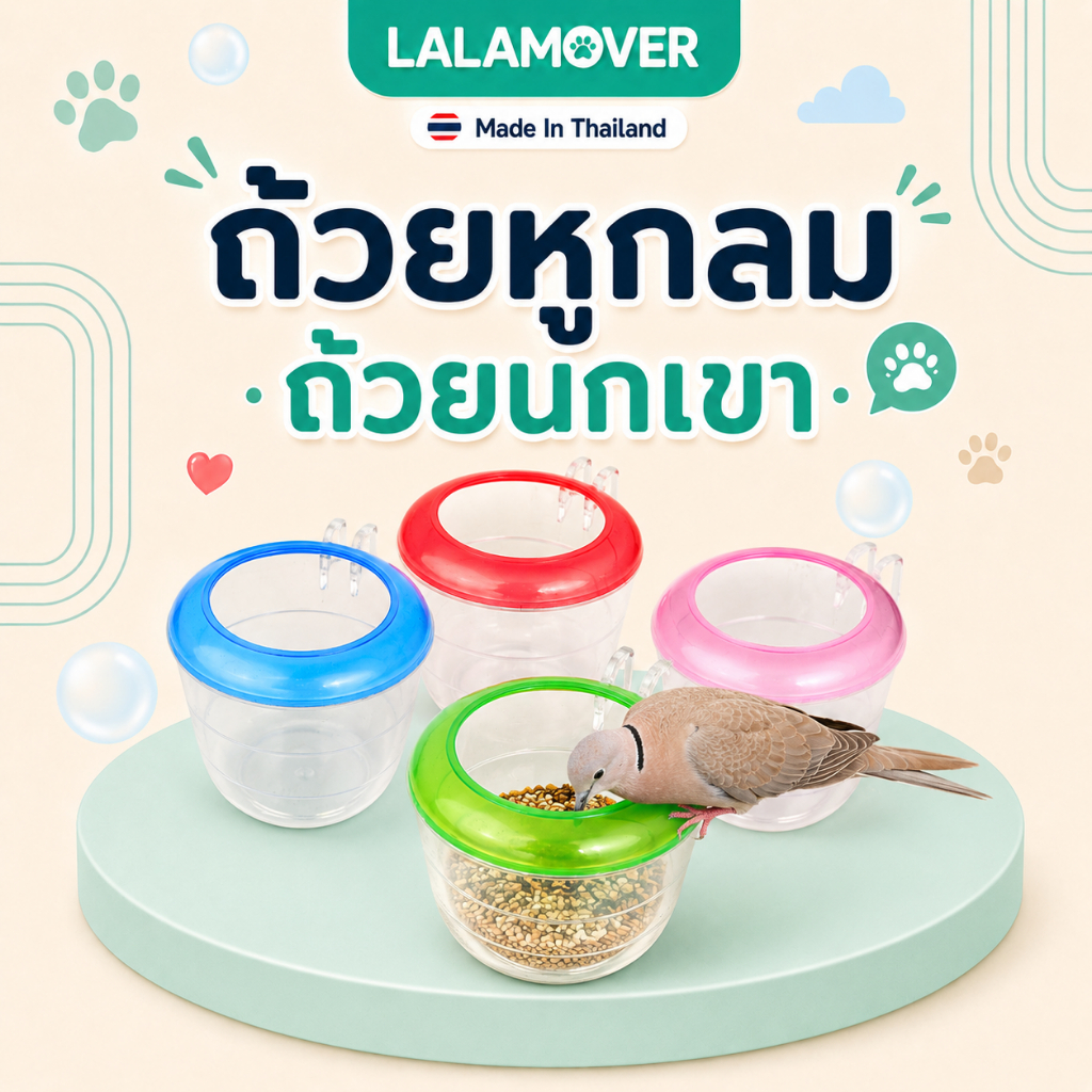 lalamover ถ้วยนกเขา ถ้วยกลม ใช้สำหรับใส่น้ำ และอาหารนก มีทั้งหมด 4 สี สองไซส์