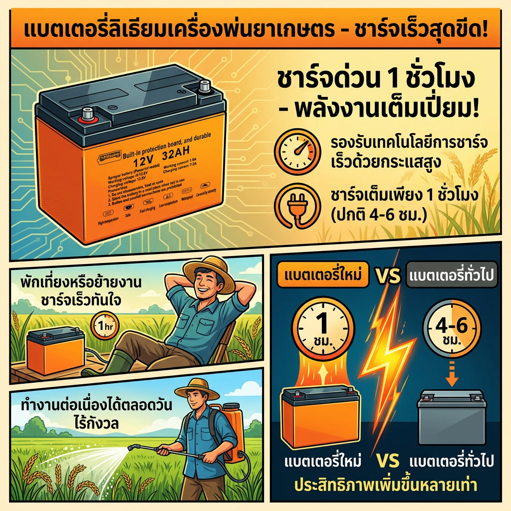 แบตเตอรี่เครื่องพ่นสารเคมี แบตเตอรี่ลิเธียมเครื่องพ่น 12V รูปที่ 2