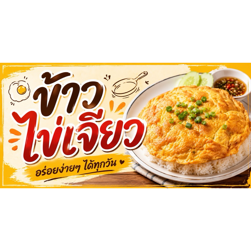 ป้ายไวนิล “ข้าวไข่เจียว”ขนาด 120*60เซนติเมตร (ขนาดอื่นแจ้งได้นะคะ)