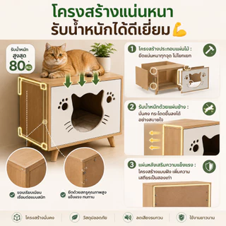 CC โต๊ะข้างเตียง บ้านแมว 2-in-1 | ตู้เก็บของ สำหรับน้องแมว ที่นอนแมว น่ารัก ใช้พื้นที่น้อย