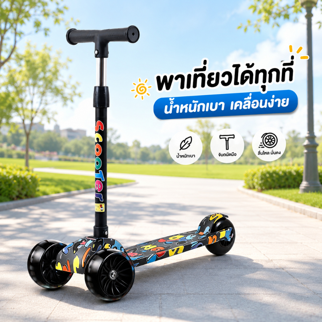 สกูตเตอร์เด็ก ดีไซน์เท่ ล้อมั่นคง ขี่สนุก เสริมกล้ามเนื้อและการทรงตัว อายุ3-12