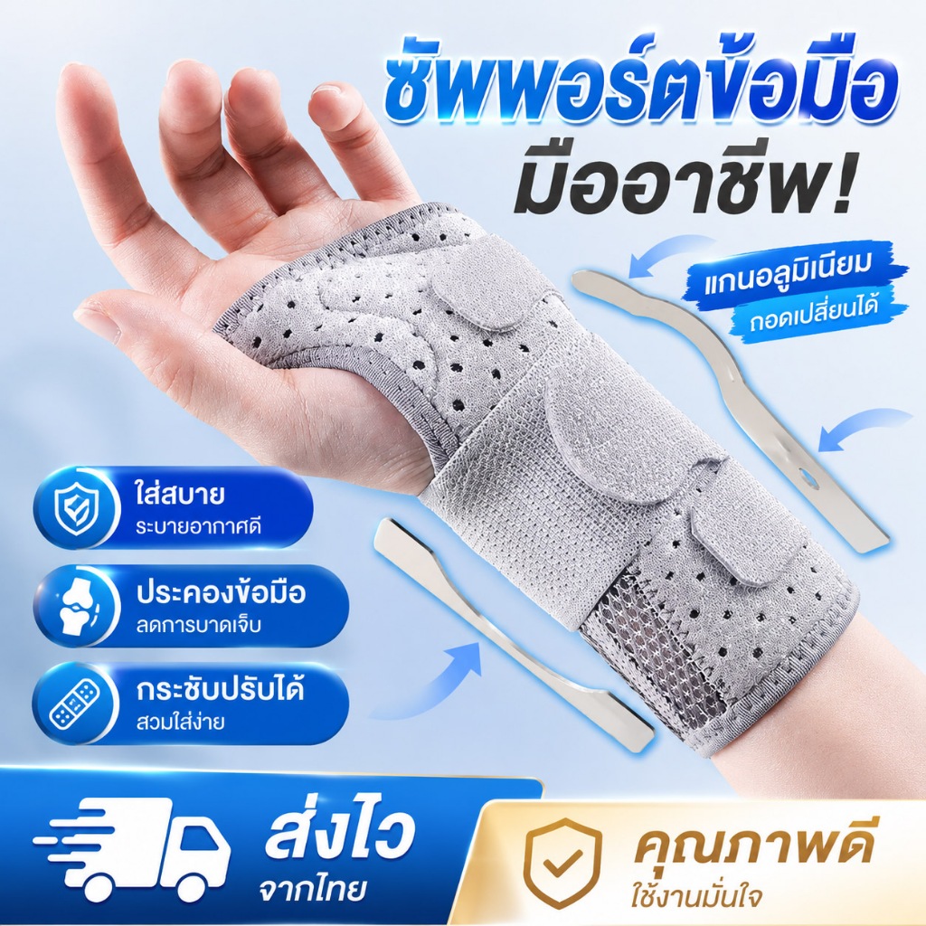 สายรัดข้อมือเสริมแผ่นลูเนียมคู่ เฝือกดามข้อมือ ซัพพอร์ตข้อมือ รองรับข้อมือ ใส่สบาย ระบายอากาศ ไม่อับชื้น
