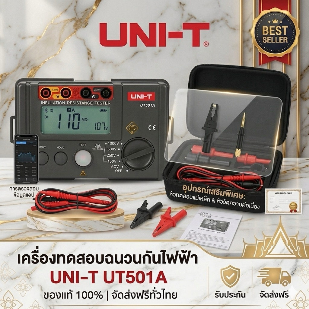 UNI-T UT501A เมกะโอมห์มิเตอร์ 1000V เครื่องวัดความเป็นฉนวน วัดความต้านทานฉนวน วัดฉนวน Insulation Resistance Tester