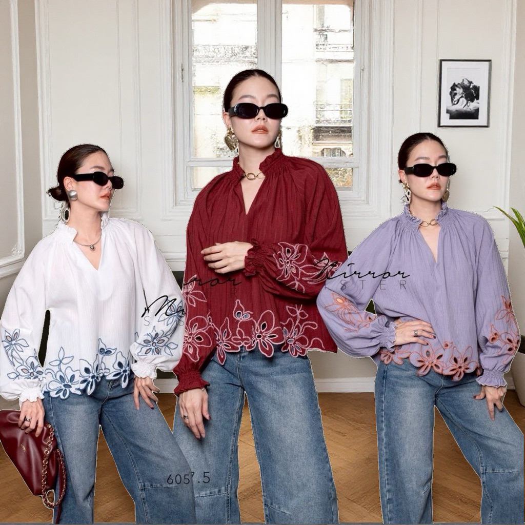 MirrorsisteR 60517.5 เสื้อดีไซน์คอวี ดีเทลระบายรอบคอ