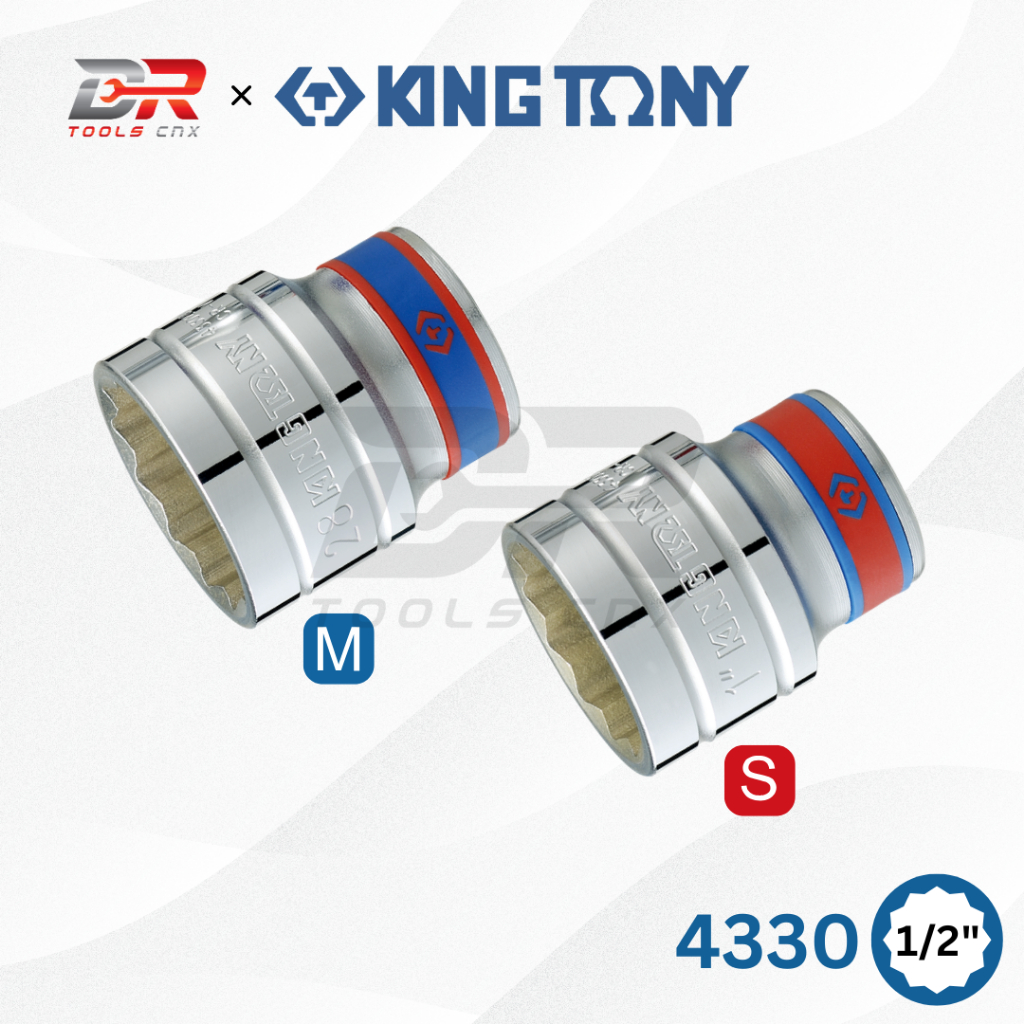KING TONY ลูกบ๊อก สั้น สีขาว รู 1/2”(4หุน) 12เหลี่ยม รุ่น 4330M 4330S