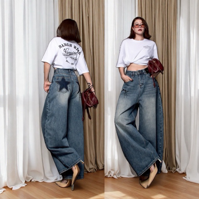 MirrorsisteR 60429.5 กางเกงยีนส์ทรงBarrel ดีไซน์สตรีท