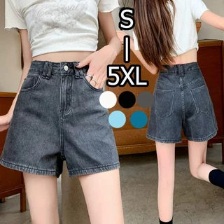 S~5XLกางเกงยีนส์ขาสั้นสีเทาเอวสูงสำหรับผู้หญิง ทรงเข้ารูปพอดีตัว สไตล์ฤดูร้อน ดีไซน์ใหม่ปี 2026 ขากว้างทรงหลวม ทรงเอไลน์