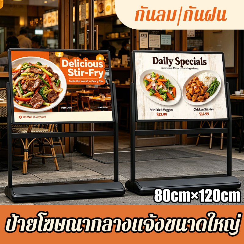 ป้ายโฆษณาและป้ายโปรโมตฐานเติมน้ำ ทนต่อลม เหมาะวางหน้าร้าน ใช้กลางแจ้งและป้ายรับสมัครพนักงาน
