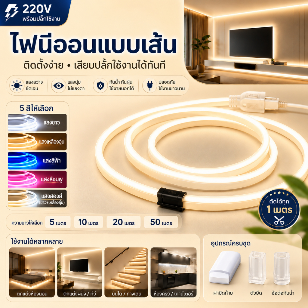 แถบไฟนีออนแบบยืดหยุ่นสุดสดใส 220V แถบไฟตกแต่งงานแต่งงานหอพักข้างเตียงและแถบไฟตัวอักษร LED แถบไฟ