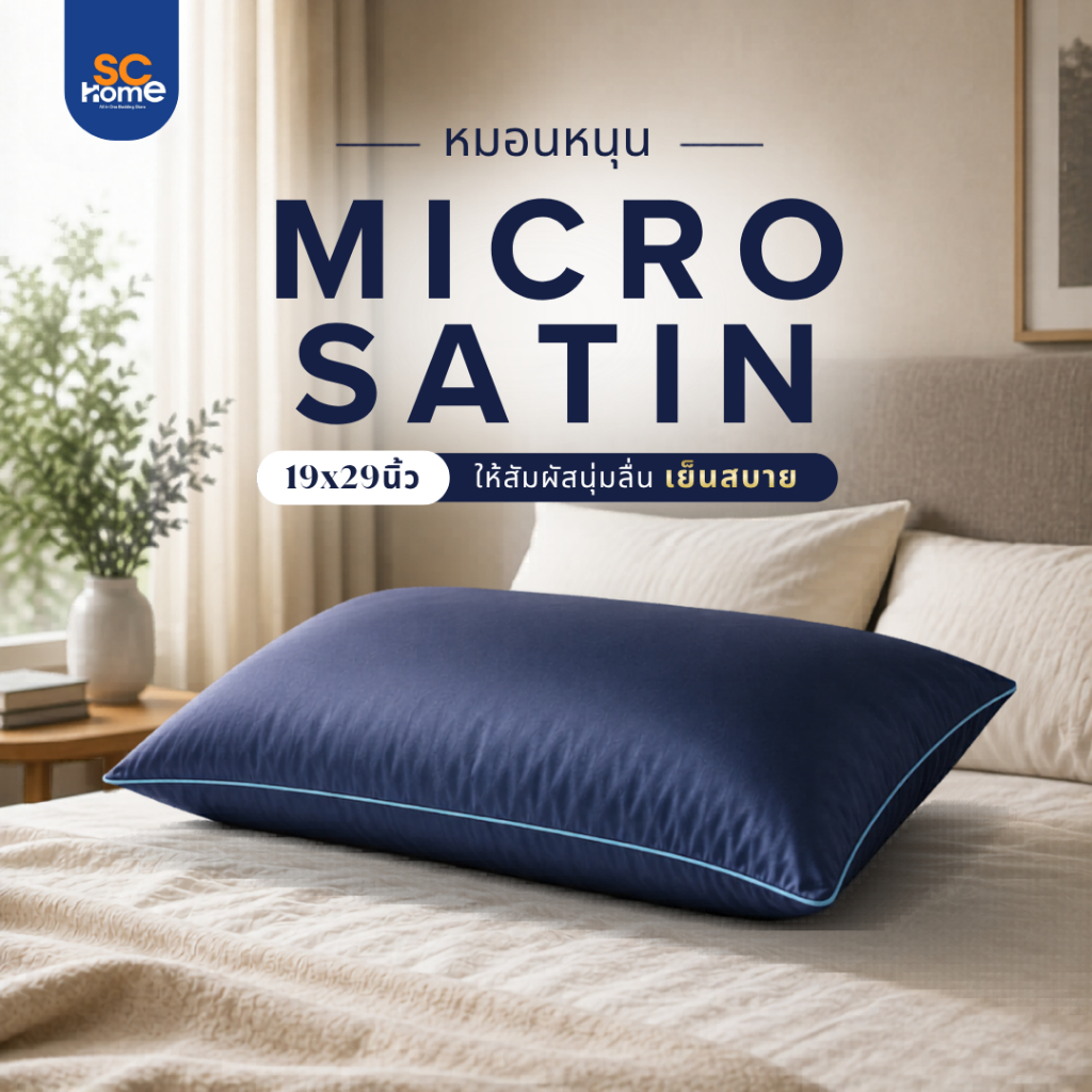 หมอนหนุน รุ่น SATIN หมอนหนุนเพื่อสุขภาพ สัมผัสนุ่มลื่น ป้องกันไรฝุ่น นุ่มเด้ง ขนาดมาตรฐาน บรรจุใยสังเคราะห์