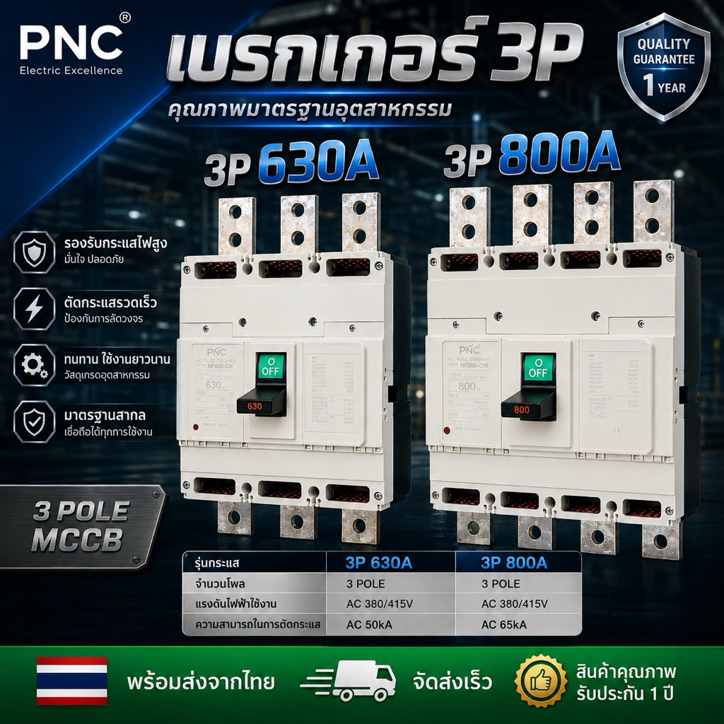 เกอร์ 3P No-Fuse Breaker ยี่ห้อ PRC รุ่น NF630-CW (630A) / NF800-CW (800A)