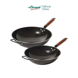 Seagull กระทะเหล็กเคลือบอีนาเมล Enamel Iron Wok มีให้เลือก 2 ขนาด
