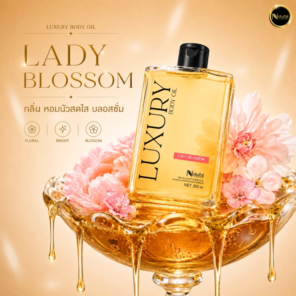 Luxury Body Oil ออยล์บำรุงผิวซึมไว วิตามินอีเข้มข้น บำรุงผิวล้ำลึก กลิ่นหอมติดผิว (100ml/200ml) thumbnail 6