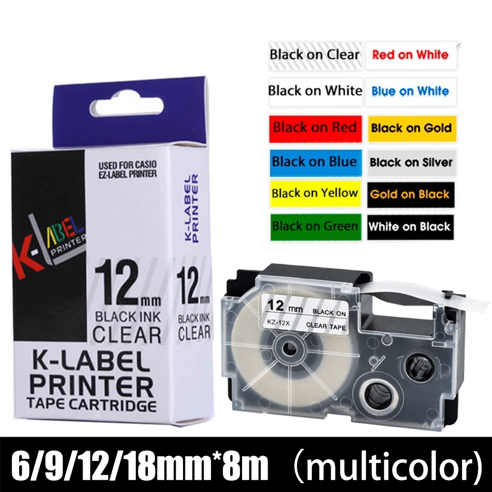 1pcs 6mm/9mm/12mm/18mm/24mm combo set compatible Casio label tape XR12WE XR12YW XR12RD KL-60 KL-120 