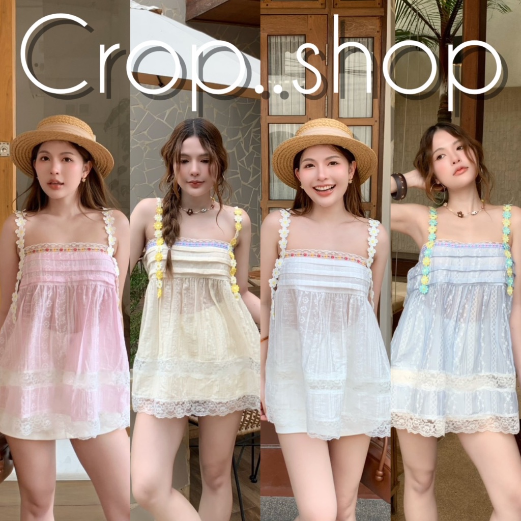crop..shop มินิเดรสสายเดี่ยว งานสวยเก๋สุด ลมุนมาก สายเสื้อสวยว้าวเวอร์ งานดีเเต่งระบาย งานเลิศมากก