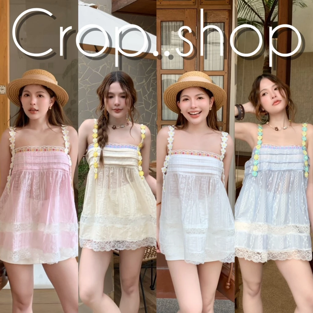 crop..shop มินิเดรสสายเดี่ยว งานสวยเก๋สุด ลมุนมาก สายเสื้อสวยว้าวเวอร์ งานดีเเต่งระบาย งานเลิศมากก