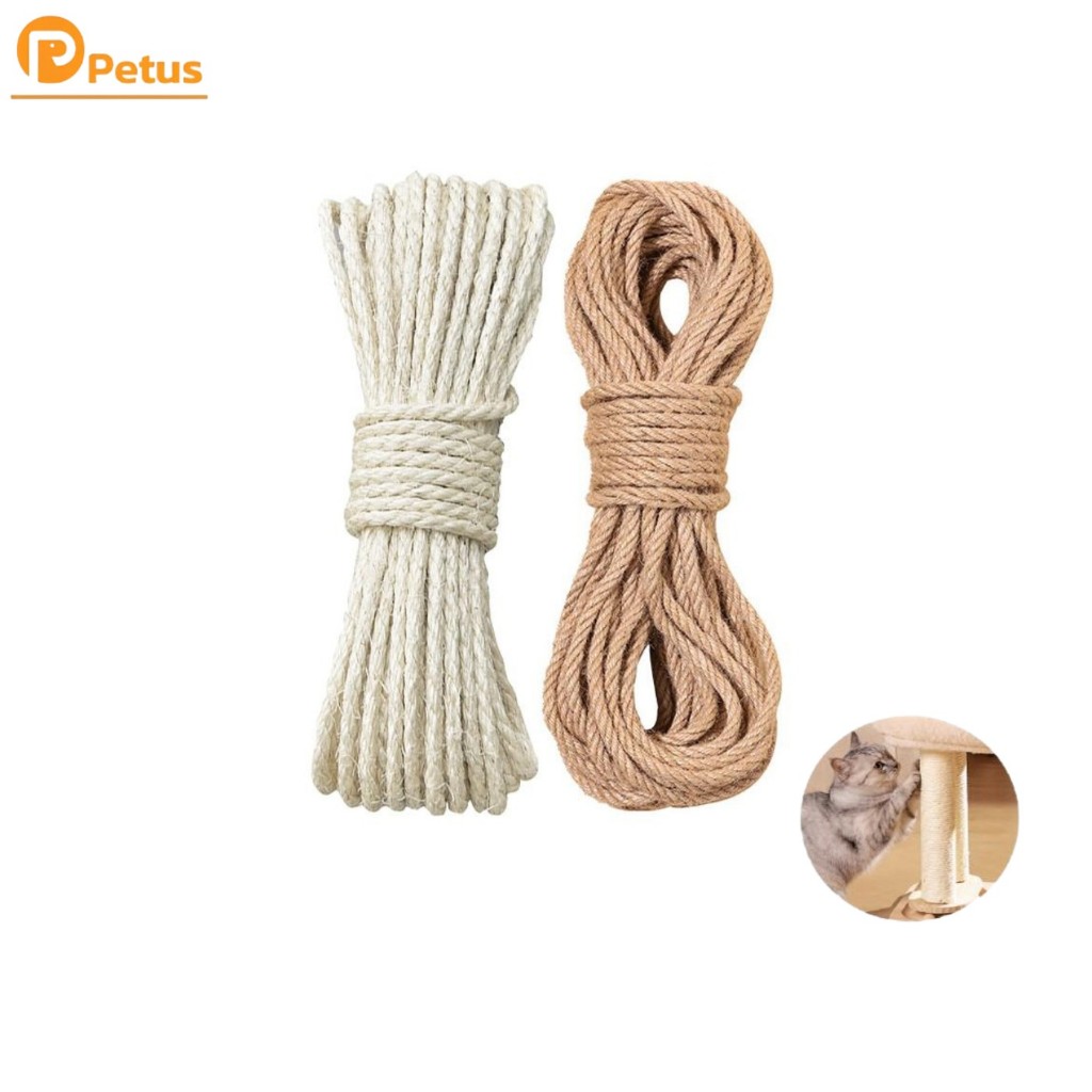 เชือกลับเล็บแมว เชือกป่านซ่อมคอนโดแมว เชือกฝนเล็บ DIY ถักแน่น แข็งแรง ทนต่อการขีดข่วน เลือกได้ 3 ขนาด มี 2 สี Petus pet