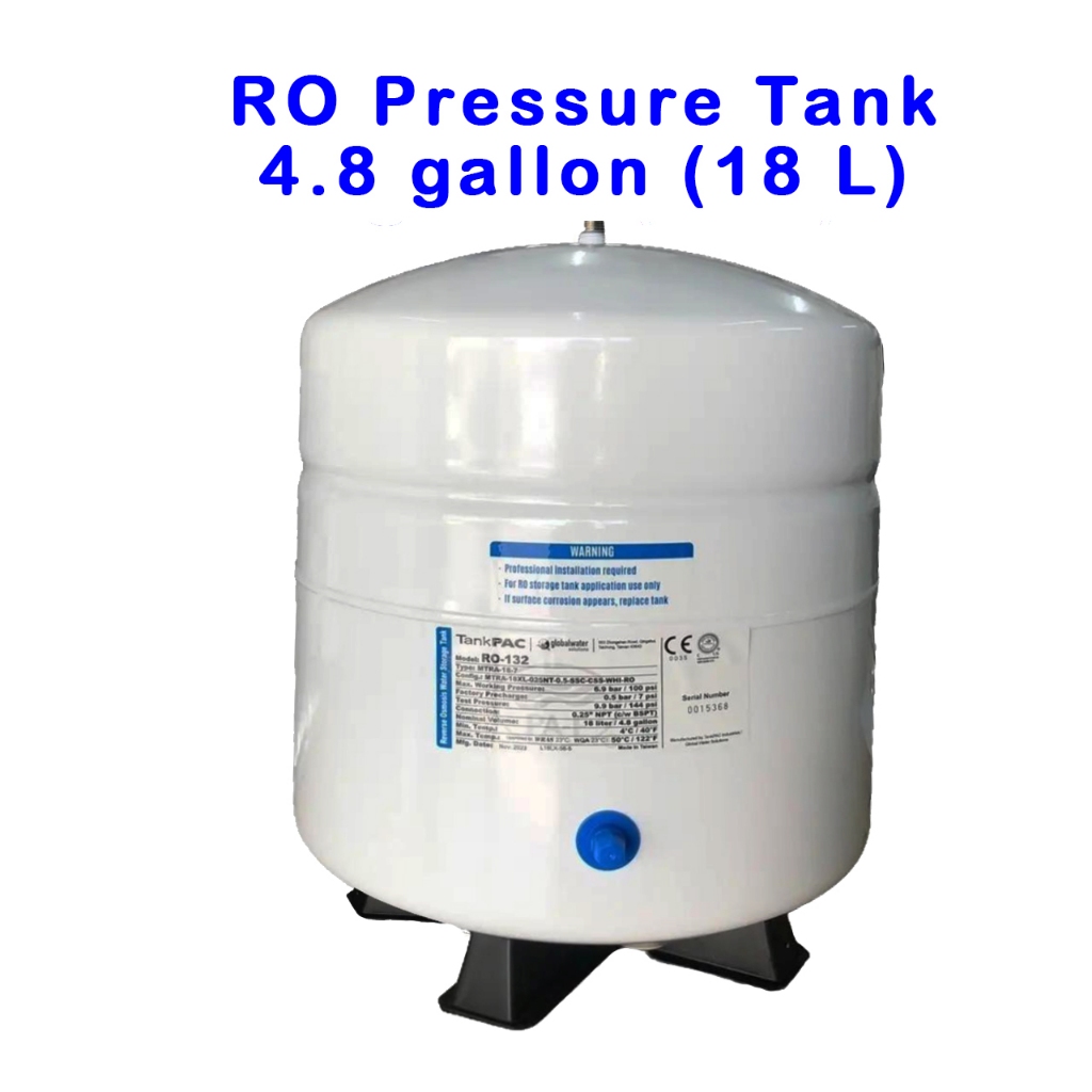 RO PRESSURE TANK ถังเหล็ก 4.8 gallon (18 L)(นำเข้าจากใต้หวัน)ฟรี วาล์วหัวถังขนาด 2 หุน ถังเก็บน้ำแรงดัน ใช้สำหรับเก็บน้ำ