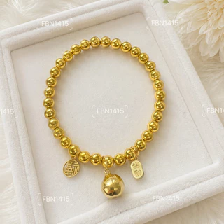 สร้อยคอ ปลอกคอ สัตว์เลี้ยง มงคล ลูกปัดทอง 6มิล กระพรวนทอง ยางยืด จี้อักษรจีนเรียกทรัพย์ เสริมโชคลาภ ปลอดภัย ใส่สวยหรู