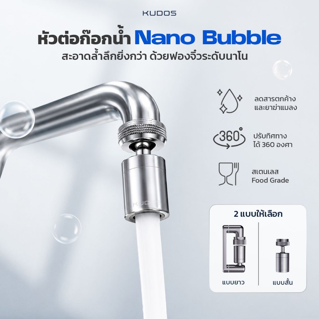 [พร้อมส่ง] KUDOS หัวต่อก๊อก พลังน้ำ Nano bubble หมุนได้ 360°
