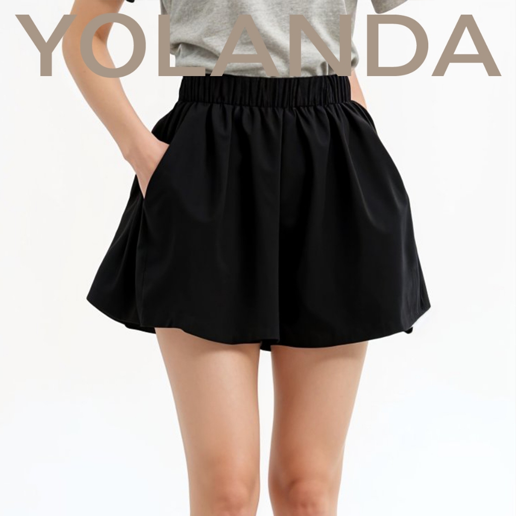 Yolanda กางเกงบอลลูน สไตล์เกาหลี กางเกงขาสั้นผู้หญิง ขาสั้น กางเกงขาสั้นแฟชั่น ใส่สบายย สไตล์คุณหนู เอวยางยืด FF1104 — صورة 8