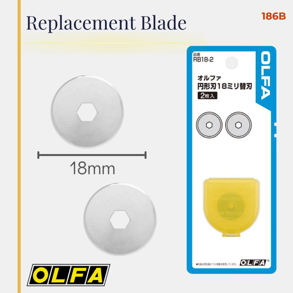 OLFA RB18-2 Rotary Replacement Blades 18mm (2pcs) ใบมีดสำรองสำหรับโรตารี่คัตเตอร์ Original Package