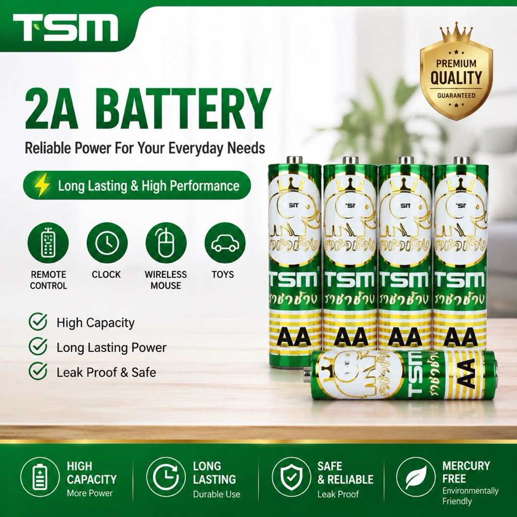 ถ่าน2A 3Aถ่านไฟฉาย ราชาช้าง แท้ รุ่น TSM-3A60 2A60ถ่านไฟฉาย ถ่าน3A 2A แพ็คละ4ชิ้น