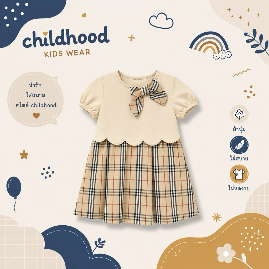 Childhood ชุดกระโปรงลายสก๊อต มีกางเกงใน พร้อมส่งจากไทย