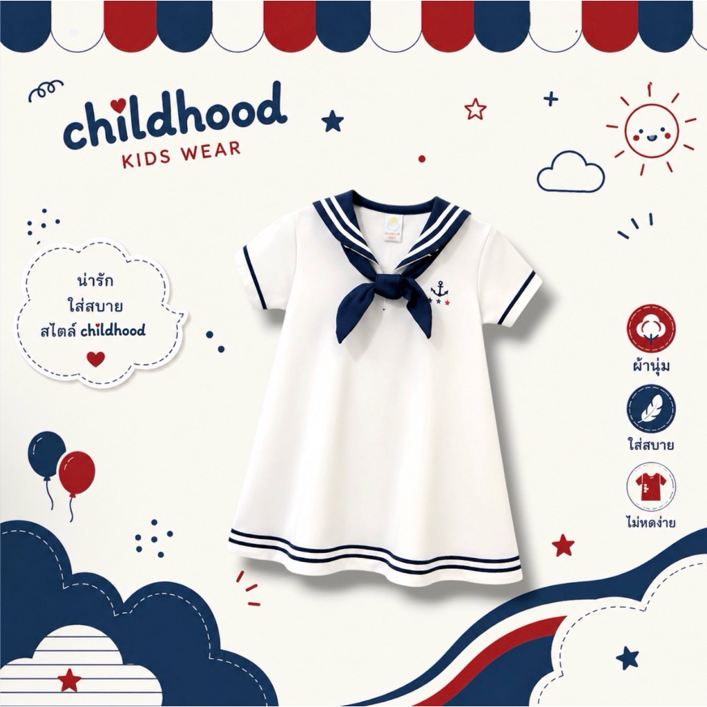Childhood ชุดเดรสทหารเรือ มีกางเกงใน พร้อมส่งจากไทย รูปที่ 2