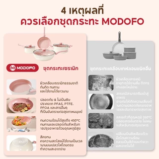 MODOFOชุดเครื่องครัวเซรามิค 4 ชิ้น เคลือบหินธรรมชาติ ไม่ติดกระทะ ปลอดสารพิษ 100% PFOA、PFOS Free ใช้ทุกเตา GUOJ030