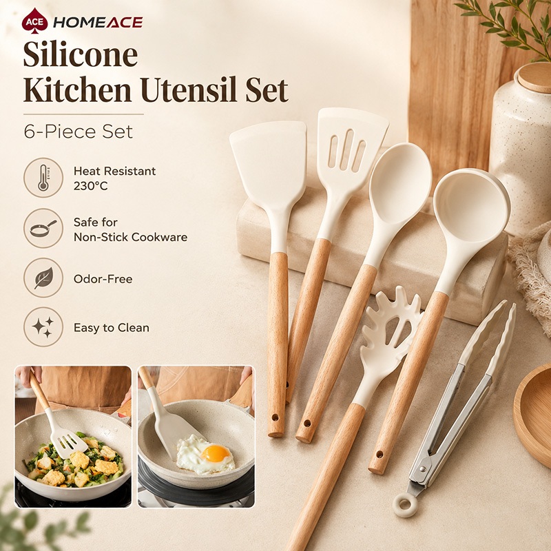 HOME ACEชุดเครื่องครัวซิลิโคน ไม้พายซิลิโคน เครื่องครัว ชุดไม้พายซิลิโคน ช้อนในครัว อุปกรณ์ทำอาหาร ซิลิโคนฟู้ดเกรด