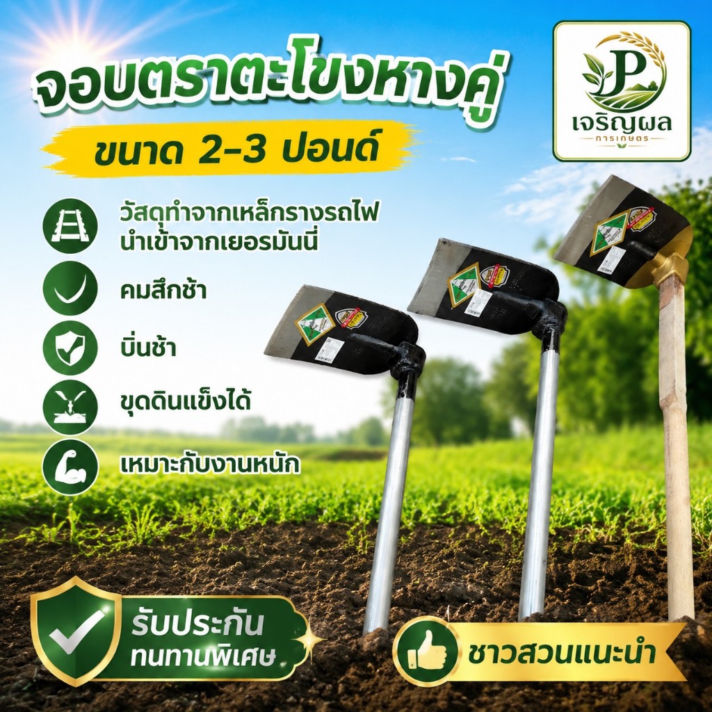 จอบขุดดิน จอบจระเข้ด้ามเหล็กทำจากเหล็กกล้า แข็งแรงสุดๆ ใช้งานหนักได้ 100%