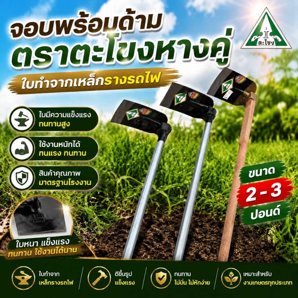 จอบขุด ตราจระเข้ ขุดดิน ของแท้100% จอบ จอบพร้อมด้าม