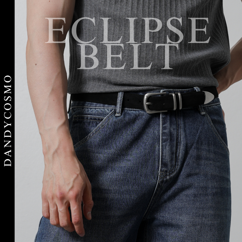 DANDY COSMO | [2สี] Eclipse Suede Belt – เข็มขัดหนังแท้ผู้ชาย หนังกลับ Suede 2.8 ซม Brushed Antique Silver | Slim Leathe