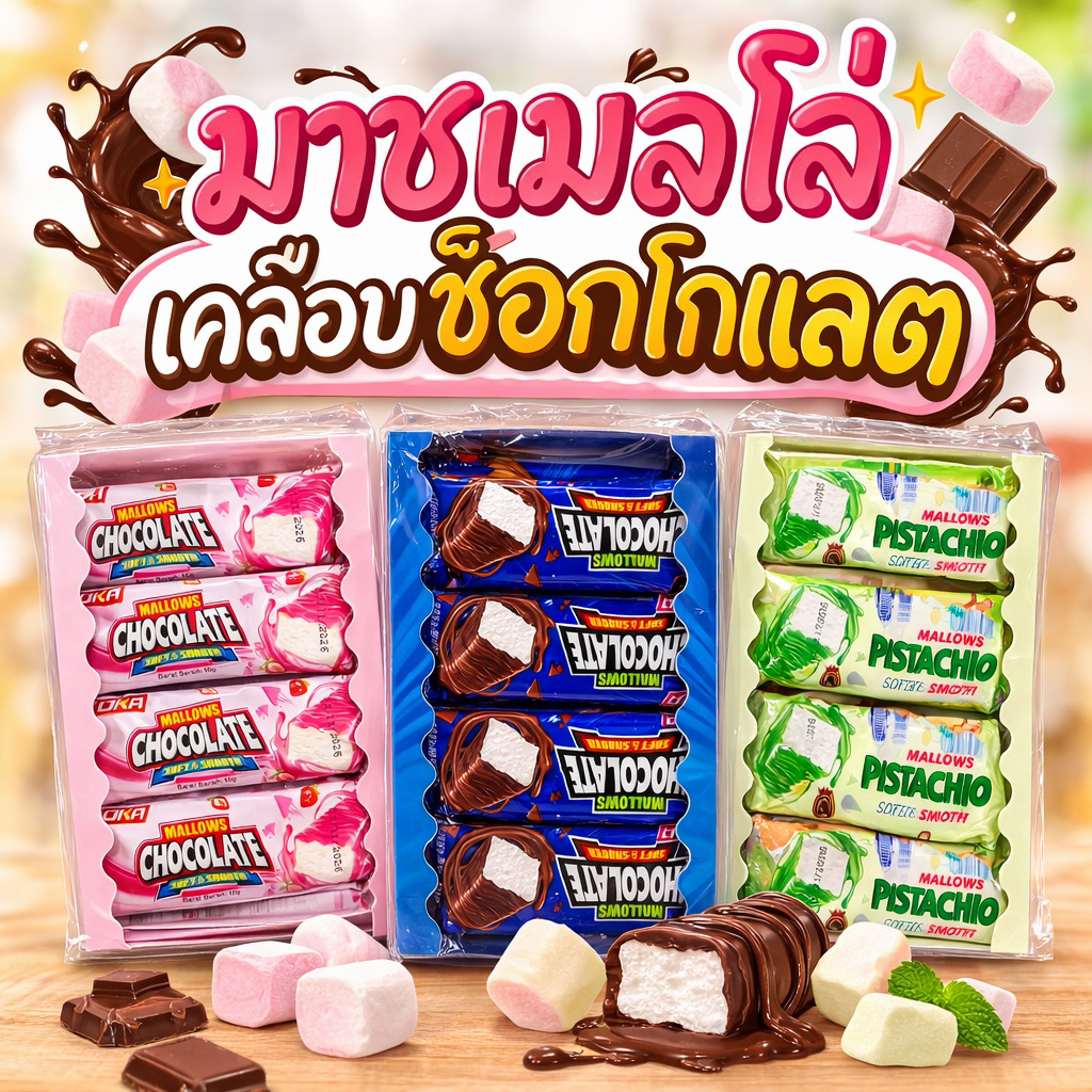 [ยกกล่อง] มาชเมลโล่ ตัวดังใน tiktok 1 กล่อง 24 ชิ้น (หมดอายุเดือน11/2026)