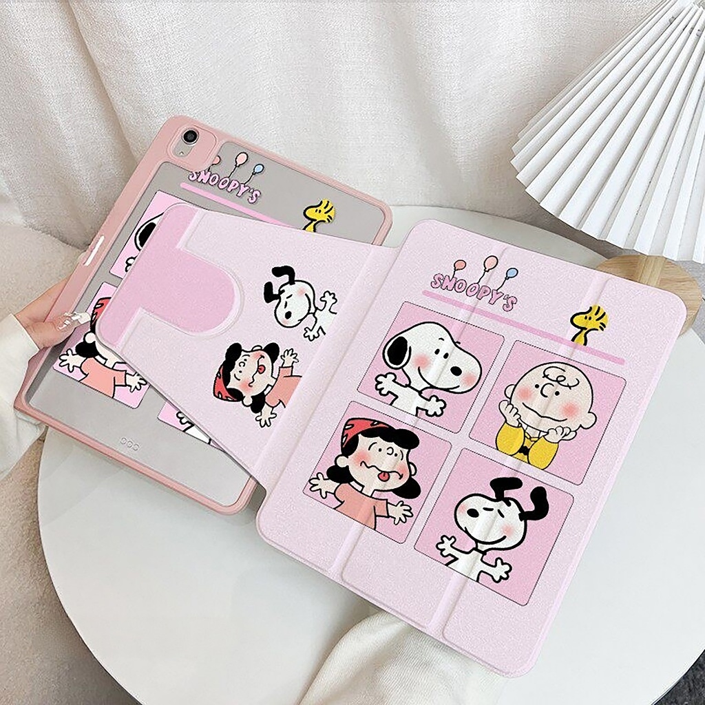 🪐24 ชั่วโมงเคส🪐เคสiPadหมุน 360° Air6 Gen12 Air8 11/13 ที่ใส่ปากกา สนูปปี้ เคสไอแพด Gen11 Gen10 Air7