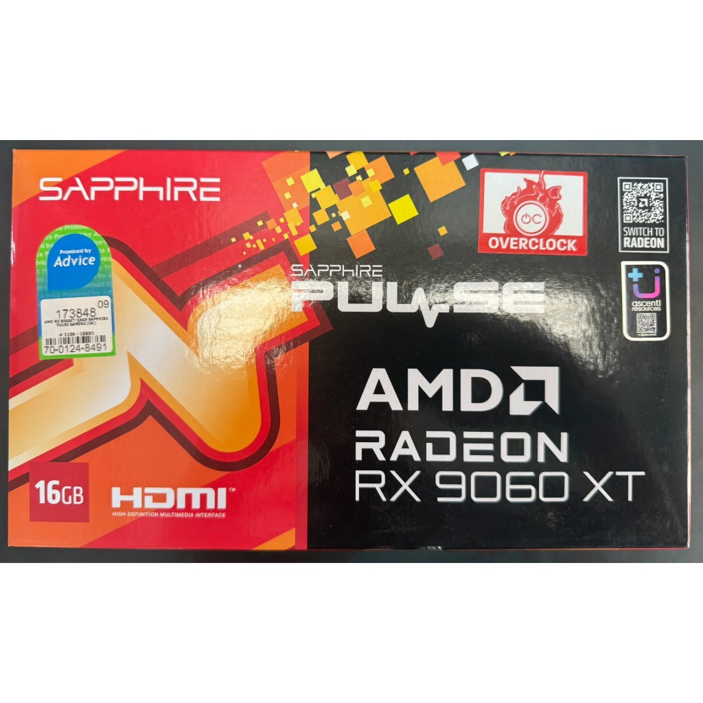 SAPPHIRE PULSE AMD RADEON RX 9060 XT 16GB 16GB GDDR6 (มือสอง)