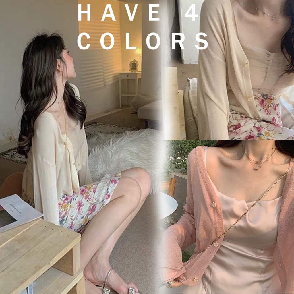 STYLE 🔥พร้อมส่ง🔥เสื้อคาร์ดิแกนผ้าชีฟองสำหรับผู้หญิง กระดุมลายดอกไม้ ผ้าเนื้อเบา ดีไซน์โปร่งเล็กน้อย #2977