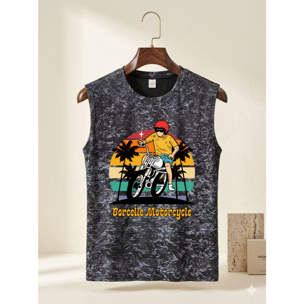 เสื้อแขนกุด สกรีนลายเท่ๆ ขี่มอเตอร์ไซค์ Borcelle Motorcycle OP-1179