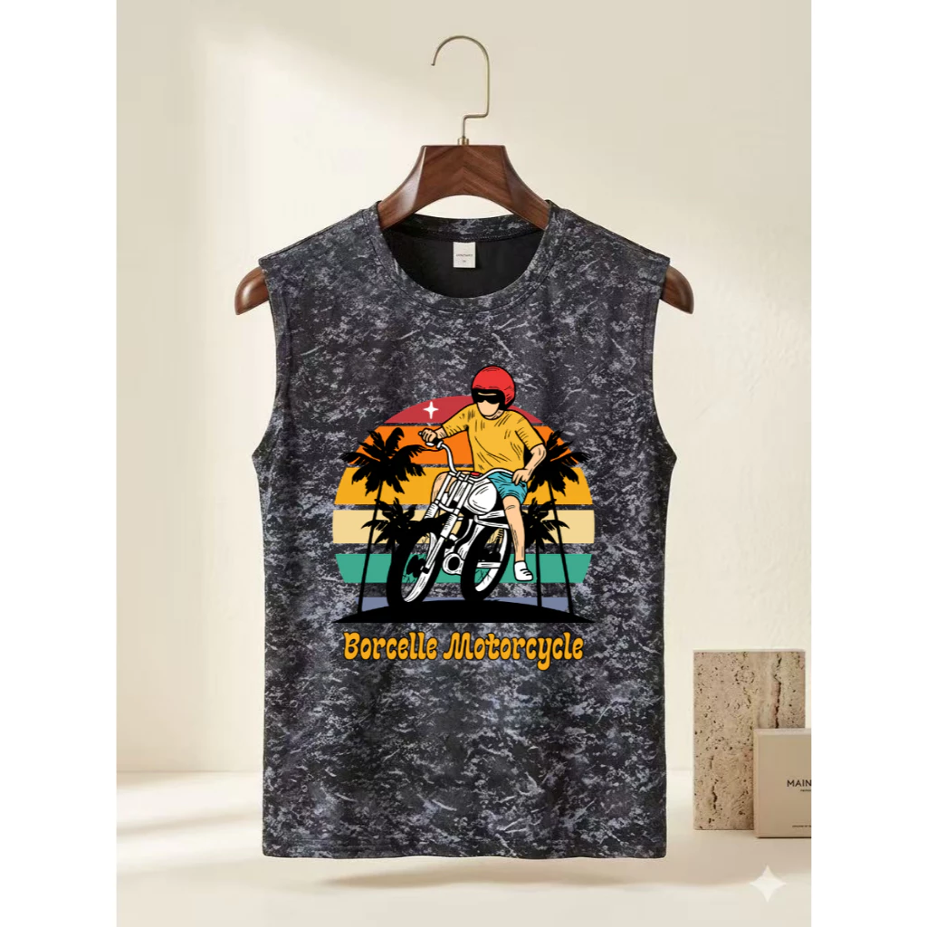 เสื้อแขนกุด สกรีนลายเท่ๆ ขี่มอเตอร์ไซค์ Borcelle Motorcycle OP-1179