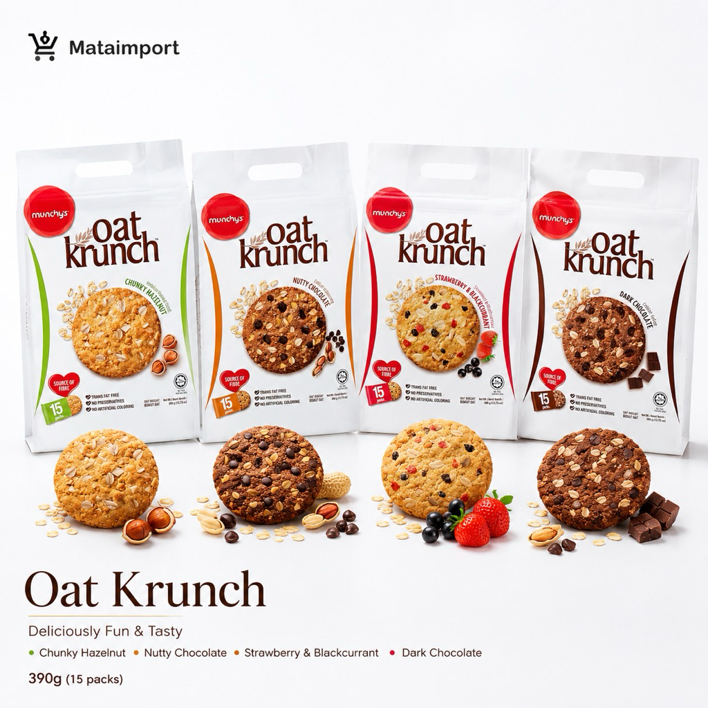 Oat krunch คุกกี้ โอ๊ต  390กรัม มี4รสชาติให้เลือก เพื่อสุขภาพ