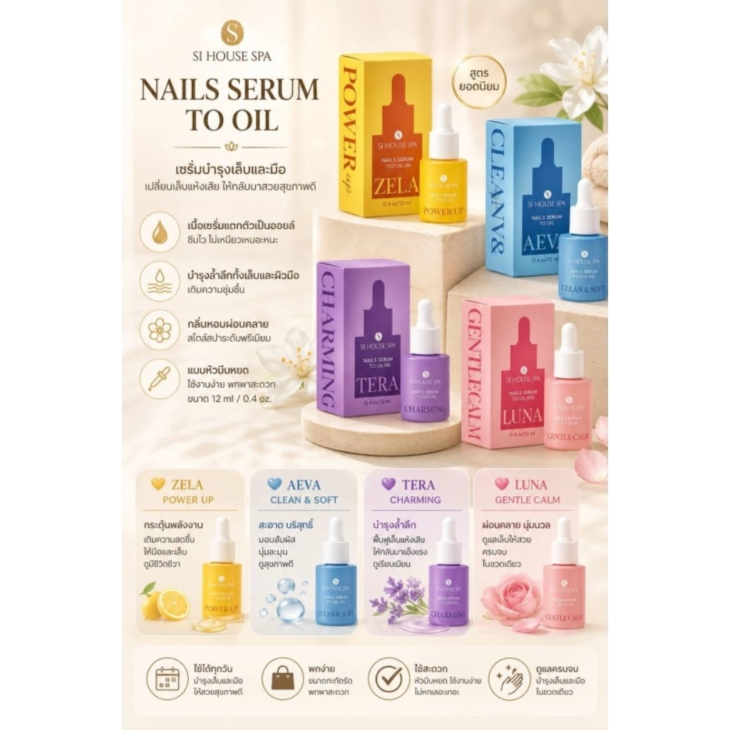 SI HOUSE SPA Hand&Nails Serum to Oil 4 ตัวเลือก  เซรั่มบำรุงเล็บและมือ เนื้อเซรั่มแตกตัวเป็นออยล์