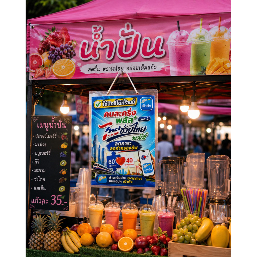ป้ายเคลือบแข็ง ร้านนี้รับบัตรสวัสดิการแห่งรัฐ  / ไทยช่วยไทย  ป้ายหน้าร้านพร้อมใช้งาน เจาะรู + แถมเชือกฟรี ✨