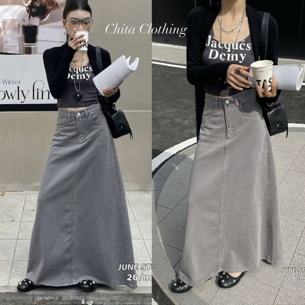 📍พร้อมส่ง📍919219 กระโปรงยีนส์ดีไซน์เก๋ สีเทาฟอก ใส่สไตล์เท่ๆ  งานคุณภาพมากๆ TAG: June Studio🇰🇷🇰🇷