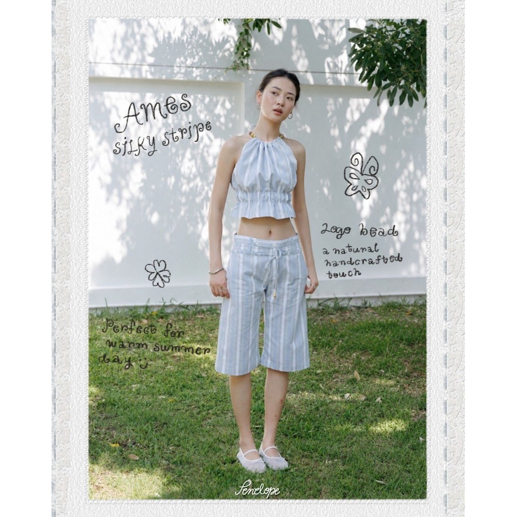 AMES SILKY STRIPE BLUE TOP &PANTS